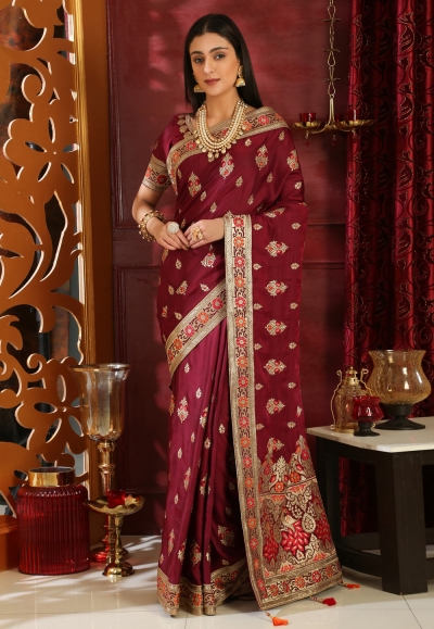 Maroon silk party wear saree  4117